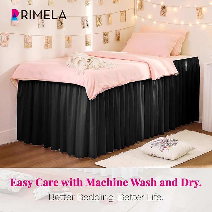 RIMELA Dorm Bed Skirt Twin XL 25 Inch Drop, Extra Long Wrap Around Elastic Bed - Image 2