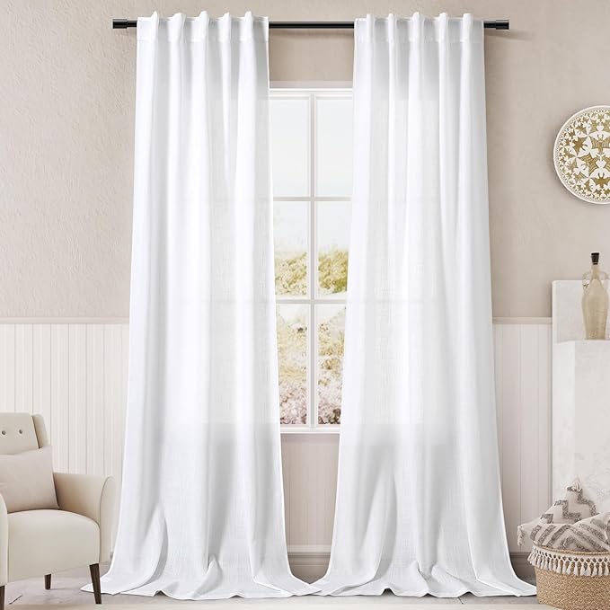 Linen White Curtains 120 inch Extra Long by Nanspring