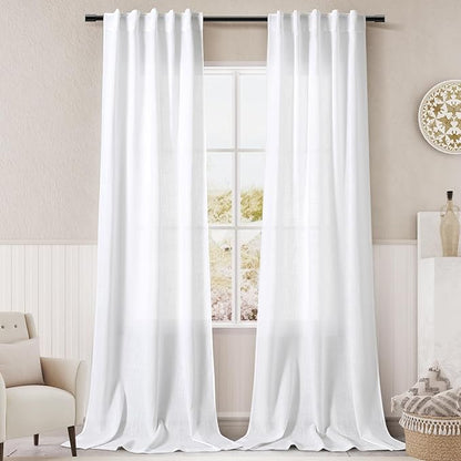 Linen White Curtains 120 inch Extra Long by Nanspring