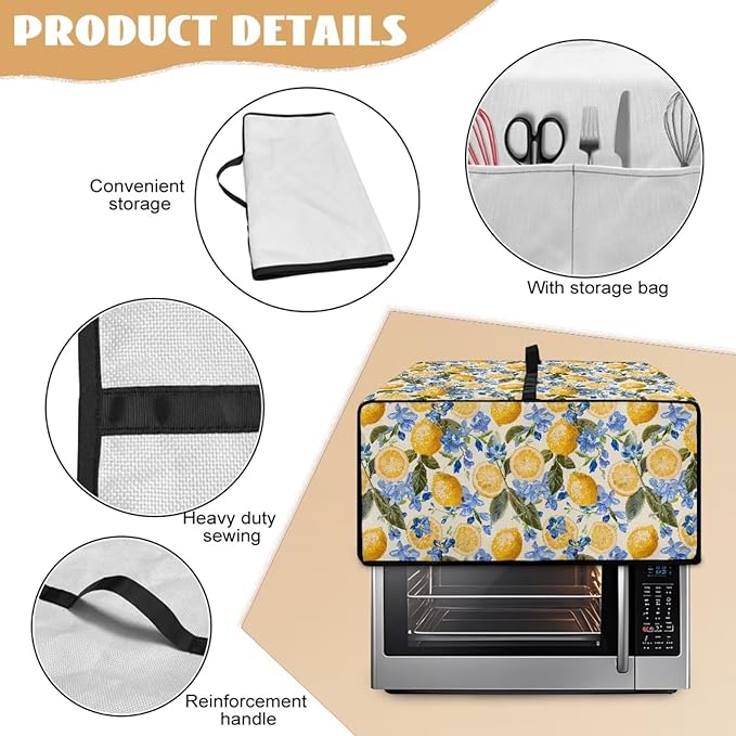 Waterproof Dust-Proof Microwave Oven Grill Cover Protector Lemon Floral Leaf - Image 6