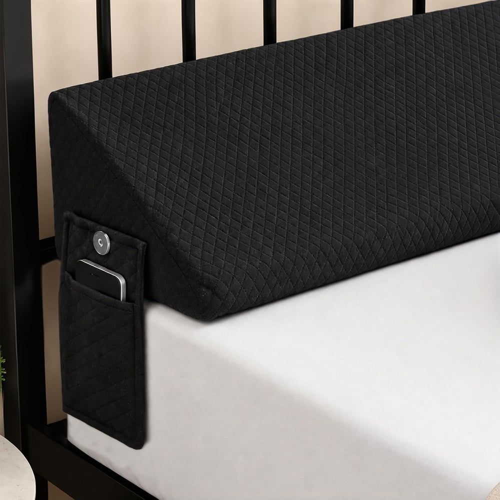 King Bed Wedge Pillow for Headboard & Mattress Gap Filler 10x6x76in Black