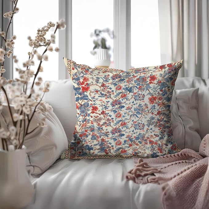 Bohemian Pillow Covers | Vintage Floral & Carpet Design | Double Sided Blue - Image 6