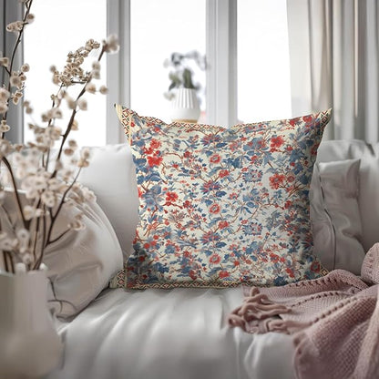 Bohemian Pillow Covers | Vintage Floral & Carpet Design | Double Sided Blue - Image 6