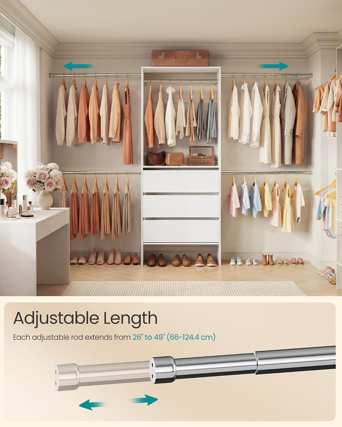songmics closet system, customizable walk-in closet organizer system, close-up detail