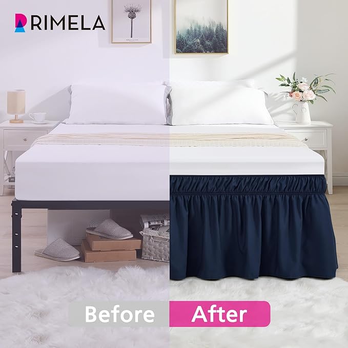 RIMELA Navy Blue Bed Skirt Queen Size 18 Inch Drop, Elastic Bed Skirting - Image 3