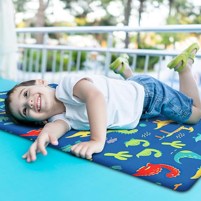 2 Pcs Dinosaurs Nap Mat Cover for Boys Girls Sewn in Flap Design Blue Sleeping - Image 6