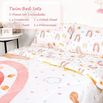 Twin Size Toddler Bedding Set for Girls- 5 Piece Rainbow Toddler Girl Bedding - Image 2
