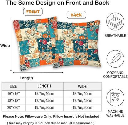 Floral Throw Pillow Covers 18x18 Set of 2 | Decorative Patchwork Like Cushion - Image 6