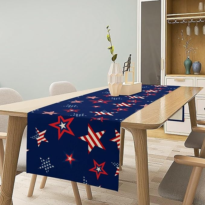 4th of July Patriotic Table Runner, Memorial Day Independence Day Freedom Stars - Image 3