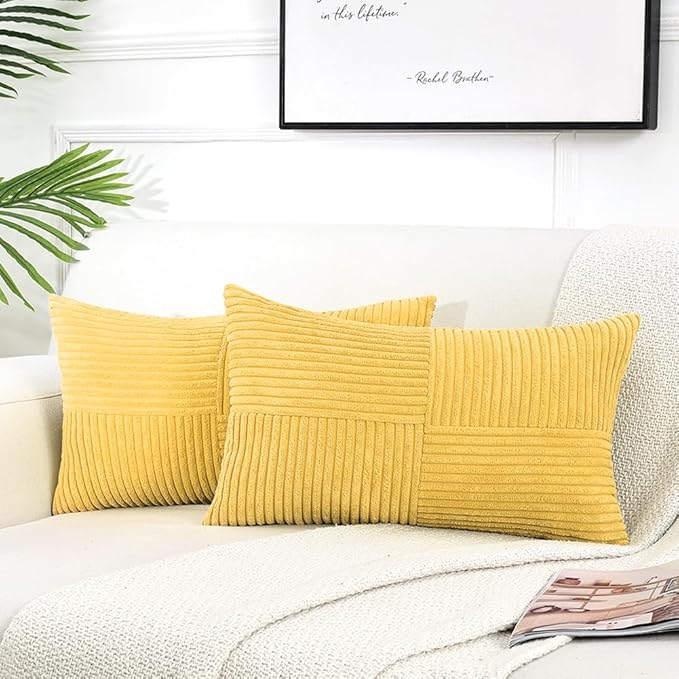 Fancy Homi 2 Packs Yellow Long Lumbar Decorative Throw Pillow Covers 12x24 Inch by Fancy+Homi