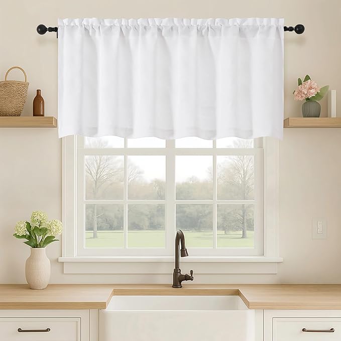 OVZME White Valance for Windows, Light Filtering Thick Textured Small Kitchen by OVZME