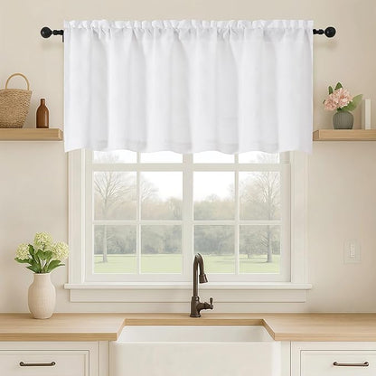 OVZME White Valance for Windows, Light Filtering Thick Textured Small Kitchen by OVZME