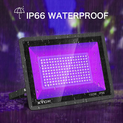 XYCN 2 Pack 150W Black Light Flood Light, Blacklight with Plug, IP66 Waterproof for Glow Party, Halloween, Neon Glow, Aquarium,Fluorescent Poster,Body Paint,Glow in The Dark