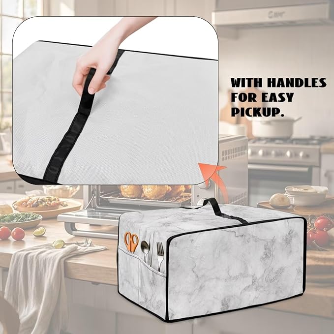 White Marble Texture Print Microwave Oven Dust Cover Polyester-Linen Fabric - Image 5