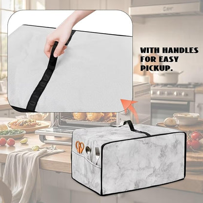 White Marble Texture Print Microwave Oven Dust Cover Polyester-Linen Fabric - Image 5