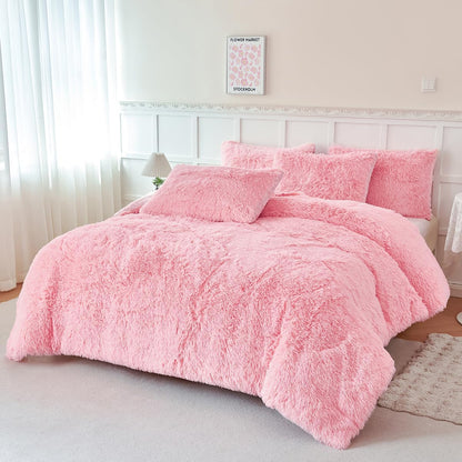 perfemet 3 pieces plush pink comforter sets full shown in use