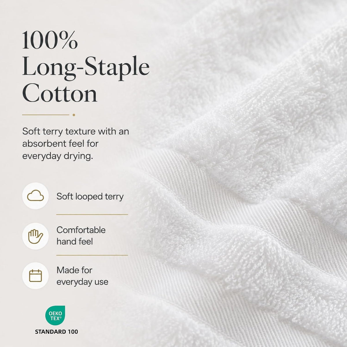 velqora large 100% cotton bath towels 4 pack, close-up detail