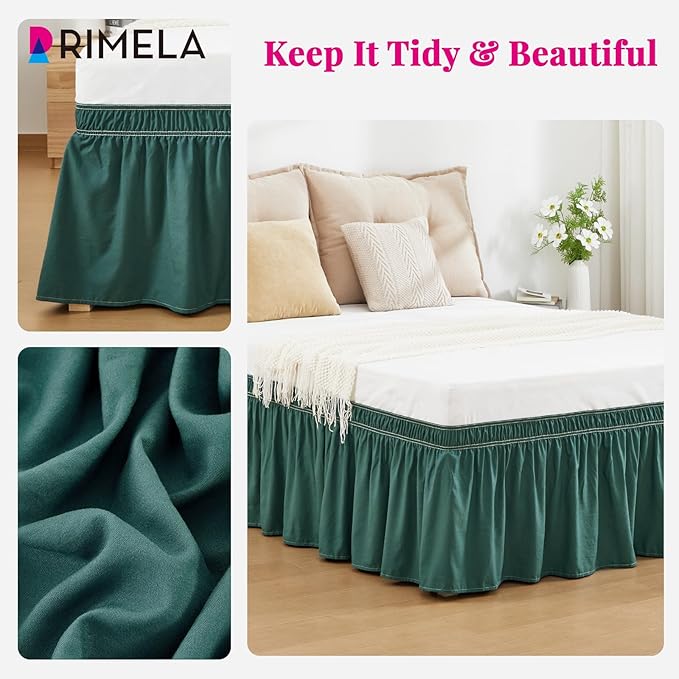 RIMELA Emerald Green Bed Skirt King Size 18 Inch Drop, Wrap Around Elastic - Image 6