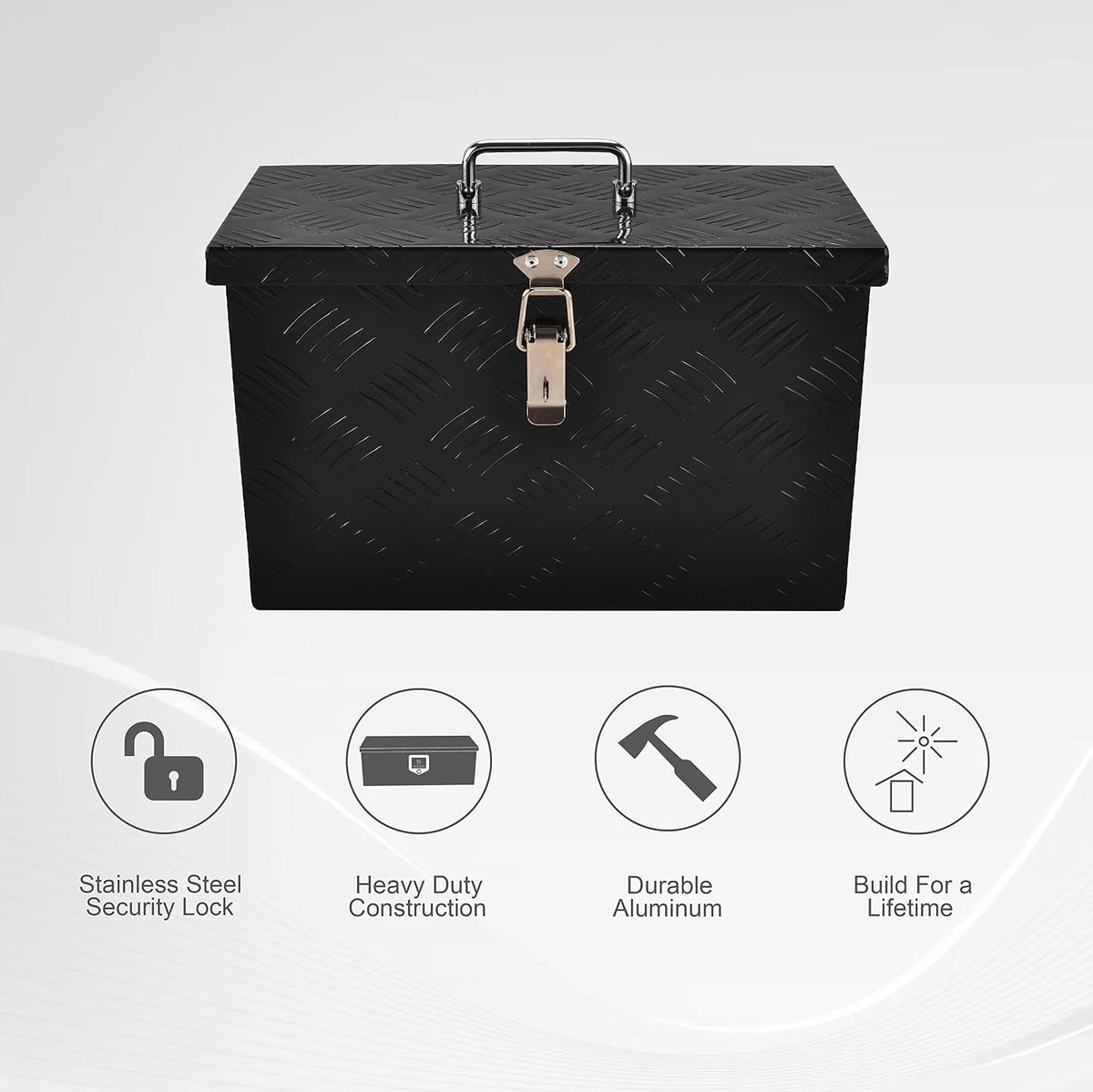 16'' inch aluminum truck bed tool box black(16"x7.5"x10"), side view