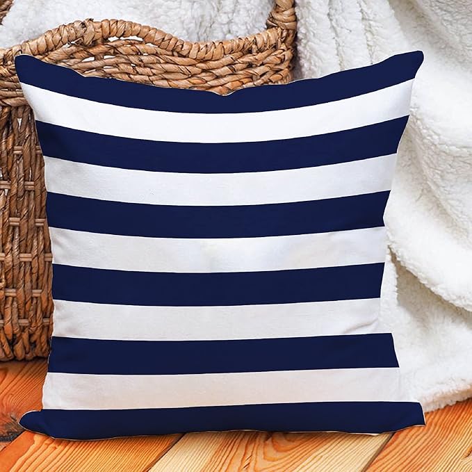 Leaveland Retro Navy Blue Stripe 16x16 Inch Set of 2 Cotton Polyester Square - Image 7