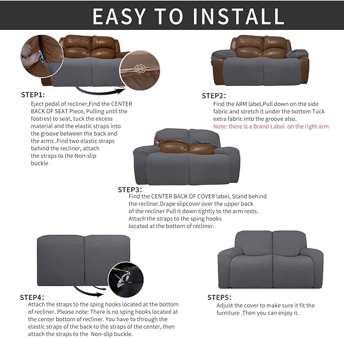 Easy-Going 6 Pieces Recliner Loveseat Stretch Sofa Slipcover Sofa Cover - Image 4