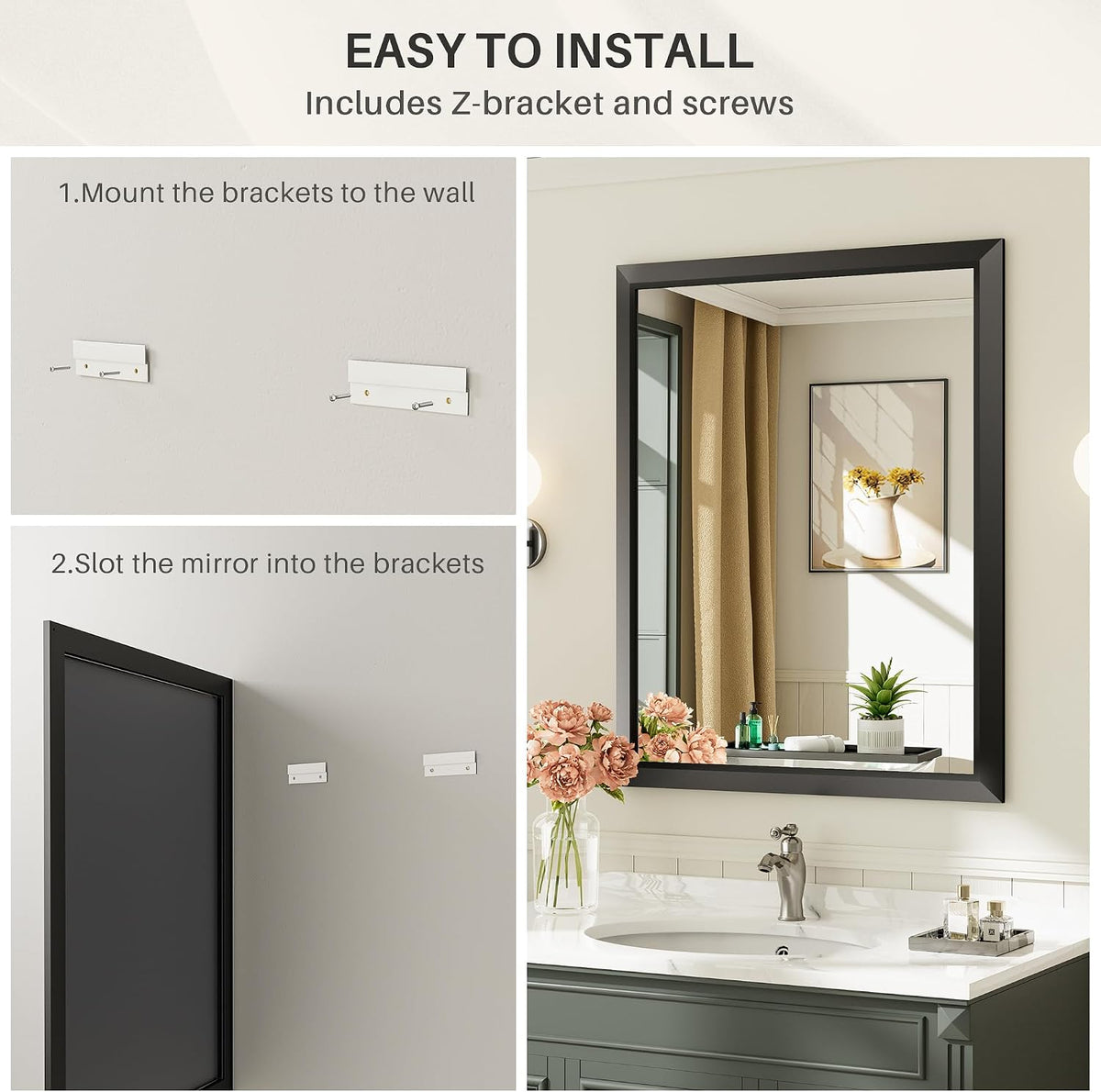 briivue black metal framed bathroom wall mirror, 40x30, front angle view