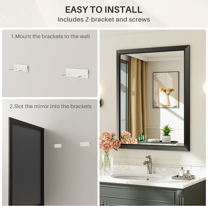 briivue black metal framed bathroom wall mirror, 40x30, front angle view