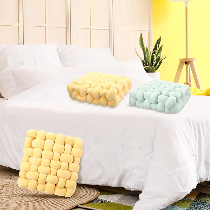 Wenqik 2 Pcs Knot Pillows Square Knotted Plush Throws Soft Accent Pillows - Image 6