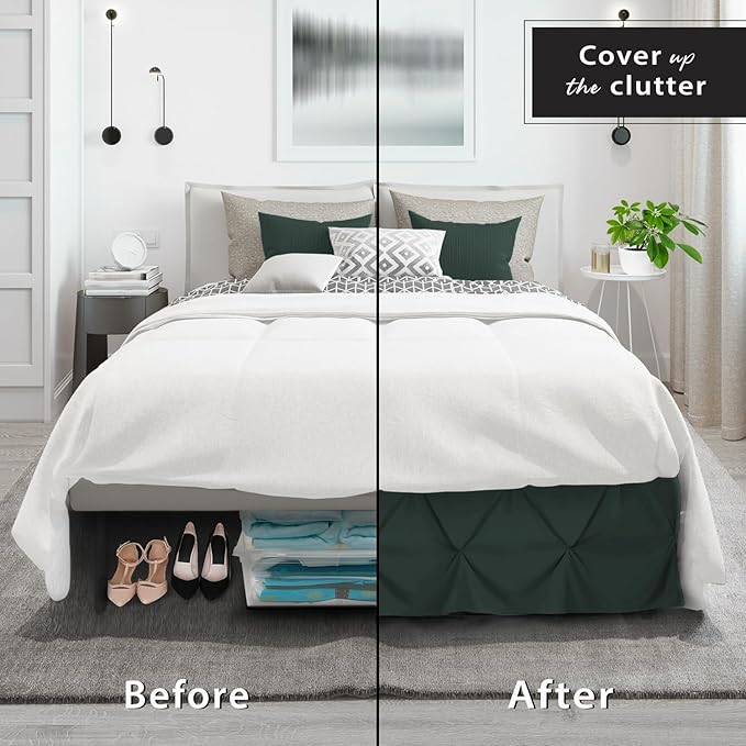 Nestl Forest Green Bed Skirt Cal King Size, Pinch Pleat Cal King Bed Skirt - Image 4