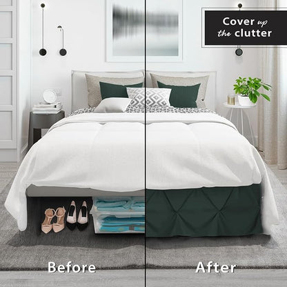 Nestl Forest Green Bed Skirt Full Size, Pinch Pleat Full Bed Skirt, Hotel - Image 4