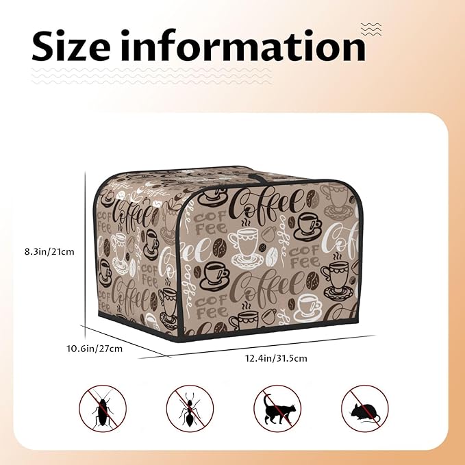 Brown Coffee Pattern 4 Slice Toaster Cover, Waterproof Toaster Dust Cover Bread - Image 6