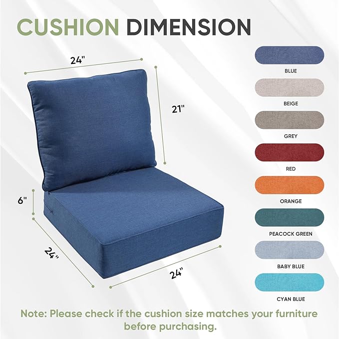 Outdoor Chair Cushions Set of 3, Waterproof 24x24 Patio Chair Cushion, Couch - Image 7