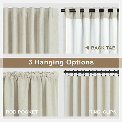 Burlap Blackout Curtains 96 Inch Length 2 Panels 100% Black Out Flax Linen - Image 5