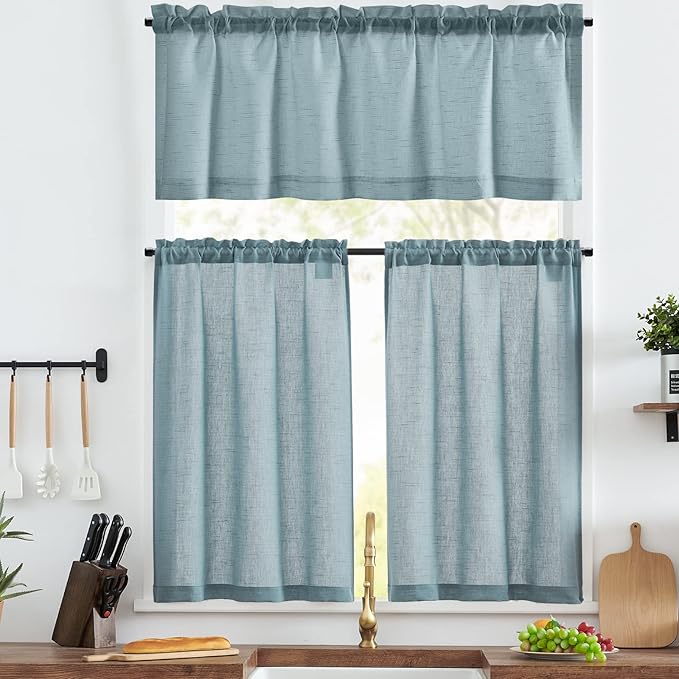 jinchan Kitchen Curtains and Valances Set 3 Pieces Linen Tiers and Valance 24 by JINCHAN