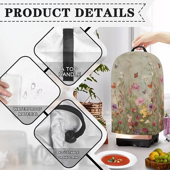 Wildflower Butterfly Blender Cover Dust Proof Small Appliance Cover Foldable - Image 4