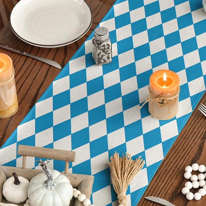 Artoid Mode Diamond Plaid Blue Bavarian Flag Oktoberfest Table Runner, - Image 4