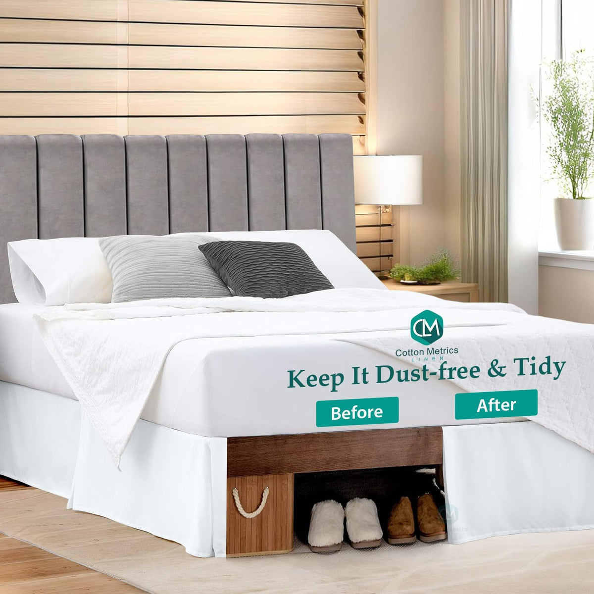 premium queen size bedskirt 600tc 100% egyptian cotton, side view