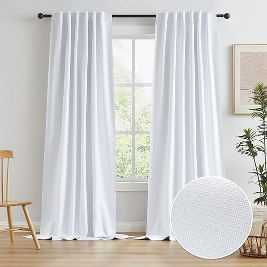 KEQIAOSUOCAI Linen White Sliding Door Curtains 102 Inches Long, 100% Blackout by KEQIAOSUOCAI