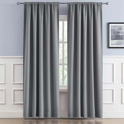 DUALIFE Thermal Insulated Gray Blackout Curtain Panels 96 Inches Long, Back Tab - Image 2