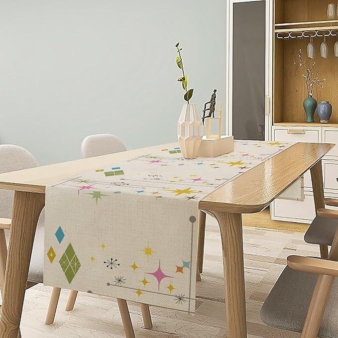 Abstract Geometric Table Runner Bathroom Mid Century Minimalist Stars Modern - Image 6
