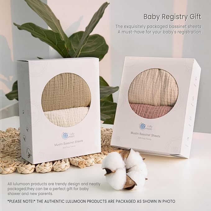 lulumoon Baby Muslin Bassinet Sheets: Cotton Bassinet Sheets Neutral - Image 6