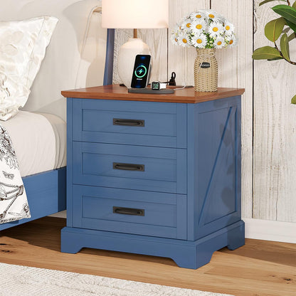 whalefall 3 drawers farmhouse nightstand with charging station, main product view