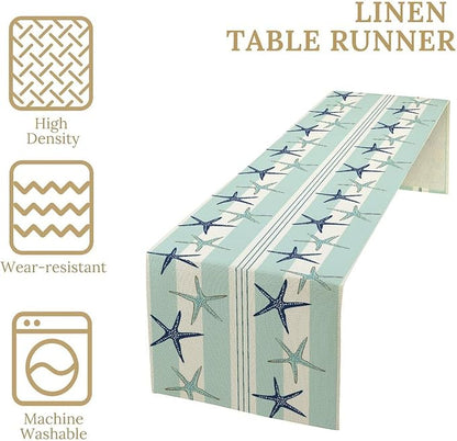 Blue Nautical Starfish Table Runner, Coastal Stripe Dark Blue Table Runner - Image 4