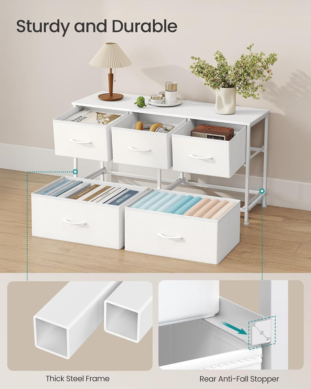 SONGMICS Dresser for Bedroom, Wide Dresser with 5 Fabric Drawers