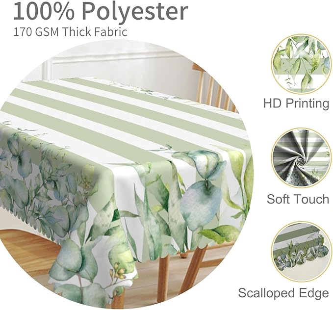 52x70inches Green and White Stripes Tablecloth Watercolor Green Eucalyptus - Image 3