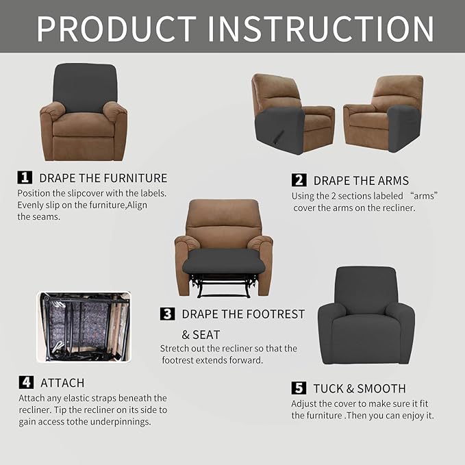 Easy-Going 4 Pieces Oversized Recliner Stretch Sofa Slipcover Sofa Cover - Image 7