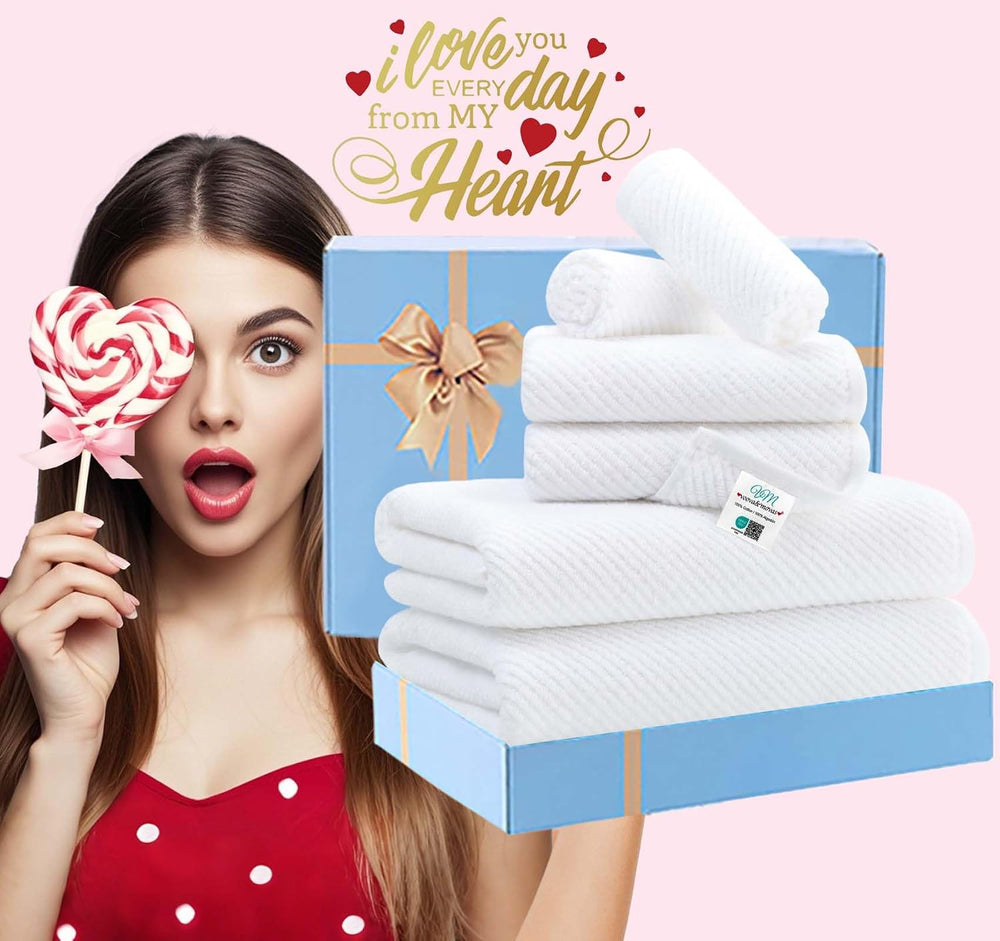 VOOVA & MOVAS White Luxury Towels Set, Cotton, Soft & Absorbent