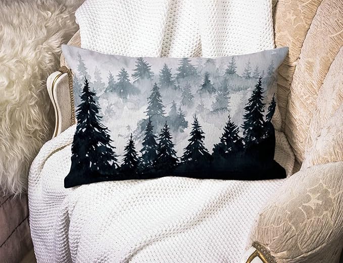 Solekla Watercolor Mountain Pillow Covers 12" x 20" Lumbar Pillow Covers Home - Image 3