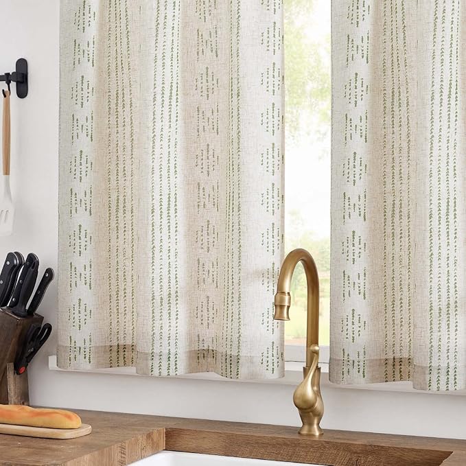 jinchan Boho Kitchen Curtains Linen Tier Curtains 20 Inch Bohemian Cafe Style - Image 9