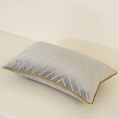 Avigers 12 x 20 Inch Grey Gold Striped Geometric Lines Embroidery Velvet - Image 3